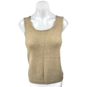 Saks Fifth Avenue Gold Metallic Wool Cashmere Sleeveless Tank Sweater Vest Top S